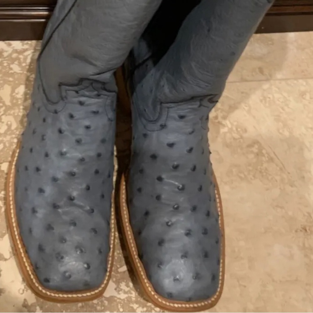 Custom blue ostrich boots